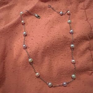 Multi-Color Pearl  Silver Chain Necklace 15 1/2”